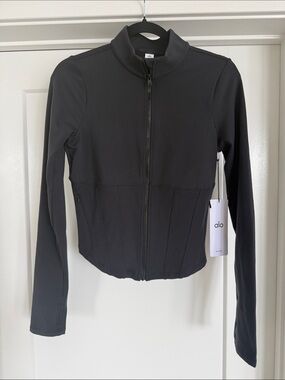 NWT ALO Yoga black airbrush, corset, full zip jacket